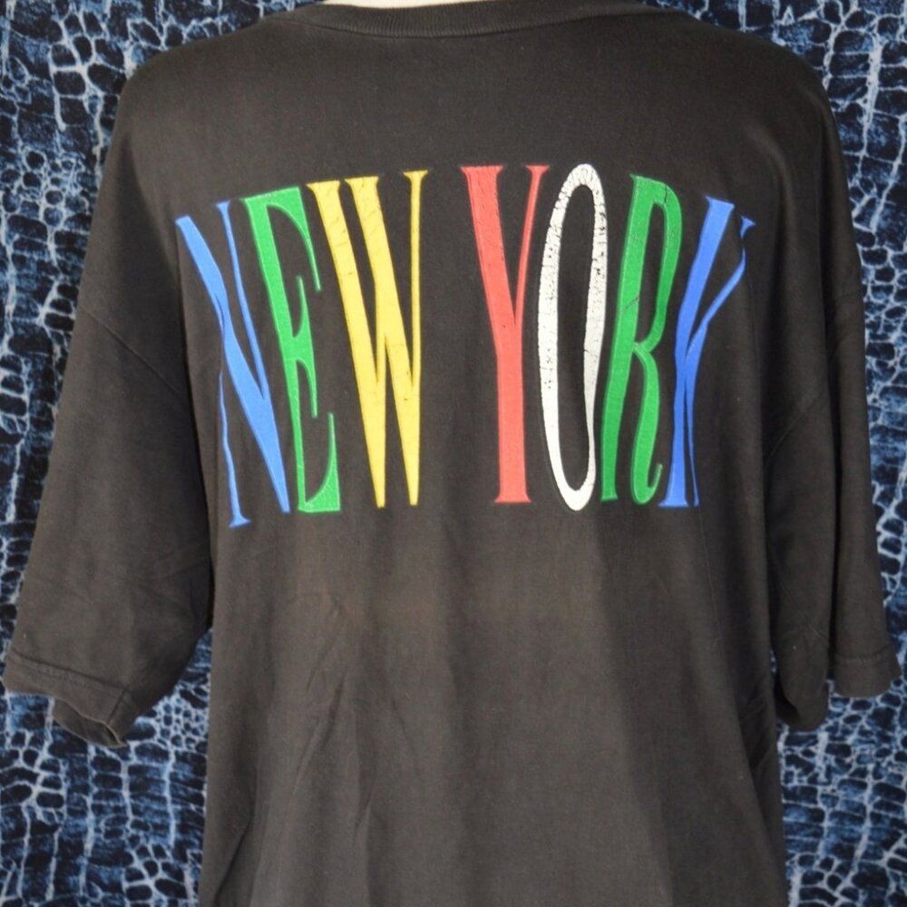 Vintage Men T-Shirt NEW YORK Printed Multicolor Black  XL